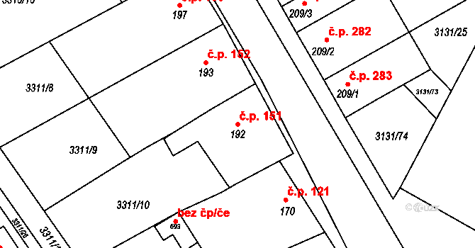 Višňové 151 na parcele st. 192 v KÚ Višňové, Katastrální mapa