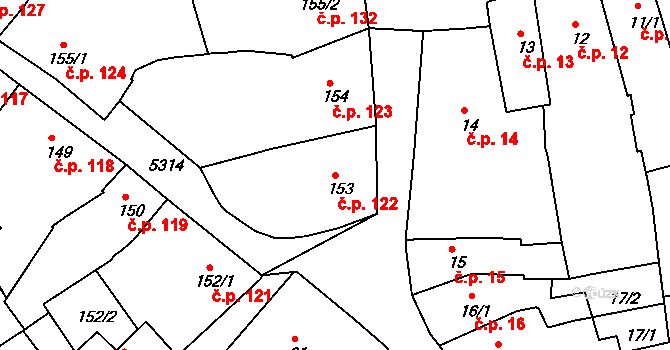 Znojmo 122 na parcele st. 153 v KÚ Znojmo-město, Katastrální mapa