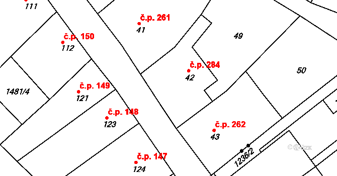 Jezeřany-Maršovice 284 na parcele st. 42 v KÚ Maršovice, Katastrální mapa