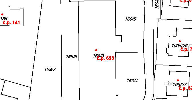 Rudolfov 623 na parcele st. 169/3 v KÚ Rudolfov u Českých Budějovic, Katastrální mapa