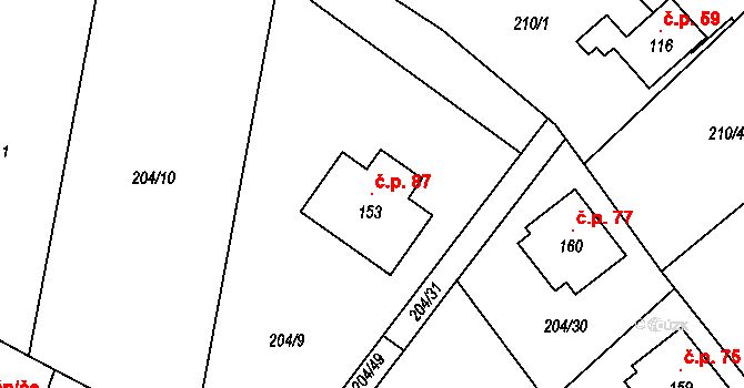 Prkenný Důl 87, Žacléř na parcele st. 153 v KÚ Prkenný Důl, Katastrální mapa