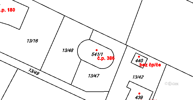 Nebory 386, Třinec na parcele st. 541/1 v KÚ Nebory, Katastrální mapa