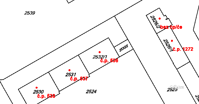 Lyžbice 536, Třinec na parcele st. 2532/1 v KÚ Lyžbice, Katastrální mapa