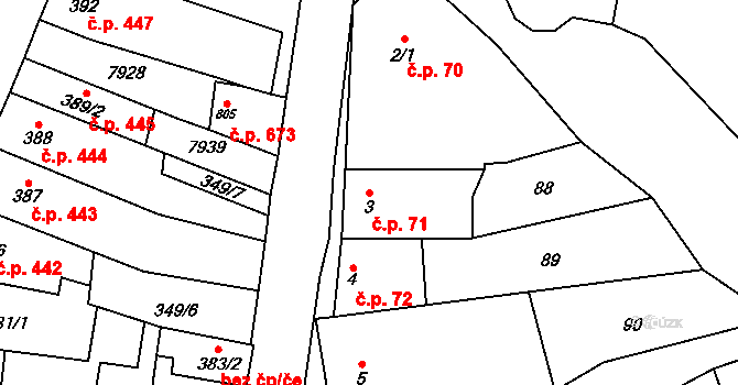 Dambořice 71 na parcele st. 3 v KÚ Dambořice, Katastrální mapa