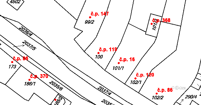 Louka 119 na parcele st. 100 v KÚ Louka u Ostrohu, Katastrální mapa