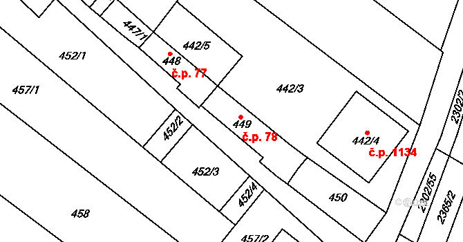 Svatobořice 78, Svatobořice-Mistřín na parcele st. 449 v KÚ Svatobořice, Katastrální mapa