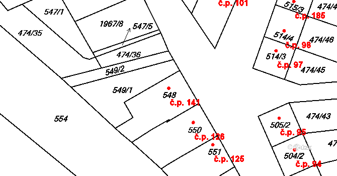 Milokošť 141, Veselí nad Moravou na parcele st. 548 v KÚ Milokošť, Katastrální mapa