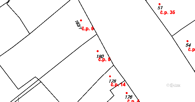 Radslavice 5 na parcele st. 180 v KÚ Radslavice u Vyškova, Katastrální mapa