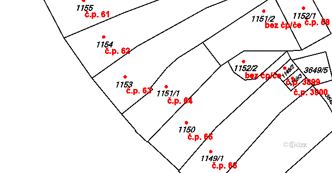 Vyškov-Město 64, Vyškov na parcele st. 1151/1 v KÚ Vyškov, Katastrální mapa