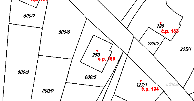 Sosnová 185 na parcele st. 253 v KÚ Sosnová, Katastrální mapa