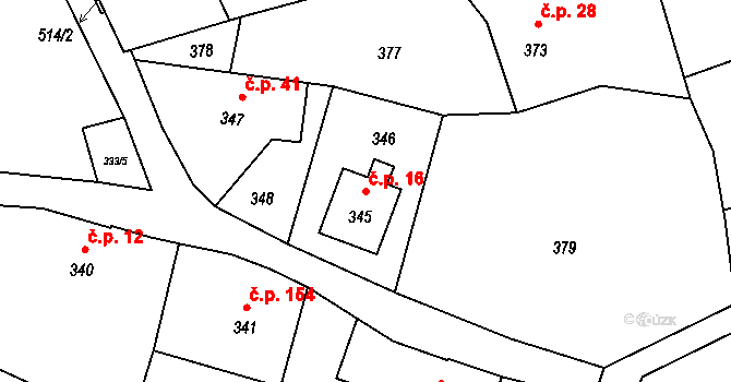 Železná 16, Vrbno pod Pradědem na parcele st. 345 v KÚ Železná pod Pradědem, Katastrální mapa