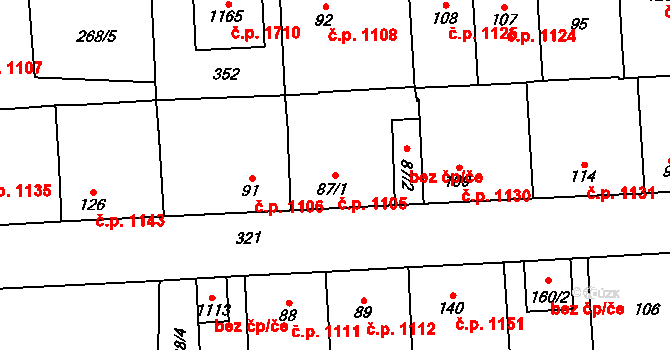 Švermov 1105, Kladno na parcele st. 87/1 v KÚ Hnidousy, Katastrální mapa