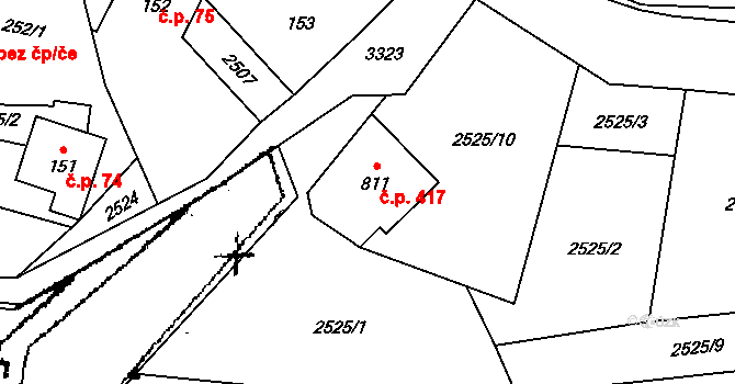 Písek 417 na parcele st. 811 v KÚ Písek u Jablunkova, Katastrální mapa