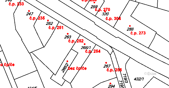 Nechanice 254 na parcele st. 266/1 v KÚ Nechanice, Katastrální mapa