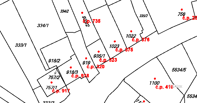 Horní Předměstí 323, Polička na parcele st. 935/1 v KÚ Polička, Katastrální mapa