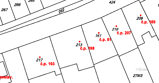 Třebčín 198, Lutín na parcele st. 213 v KÚ Třebčín, Katastrální mapa
