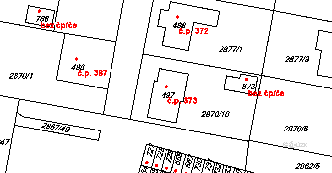 Borovany 373 na parcele st. 497 v KÚ Borovany, Katastrální mapa