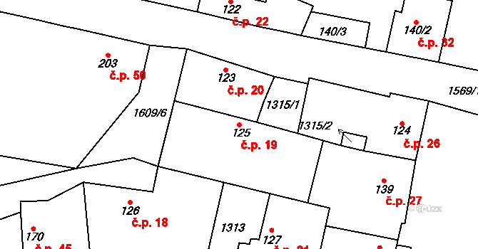 Charvatce 19, Martiněves na parcele st. 125 v KÚ Charvatce u Martiněvsi, Katastrální mapa