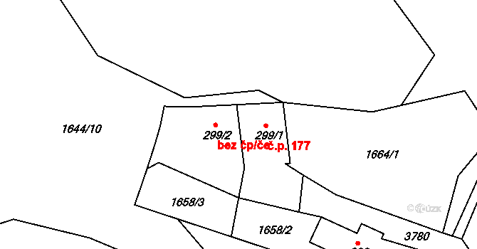 Liptál 177 na parcele st. 299/1 v KÚ Liptál, Katastrální mapa