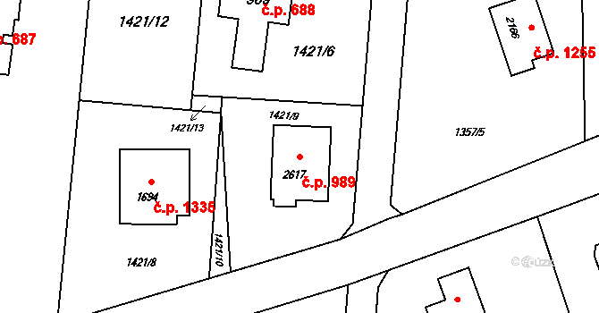 Rožnov pod Radhoštěm 989 na parcele st. 2617 v KÚ Rožnov pod Radhoštěm, Katastrální mapa