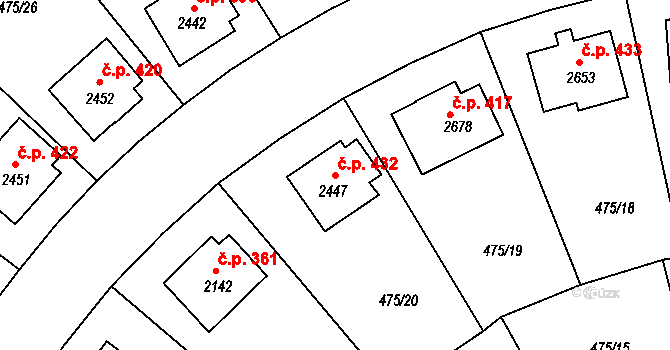 Holínské Předměstí 432, Jičín na parcele st. 2447 v KÚ Jičín, Katastrální mapa