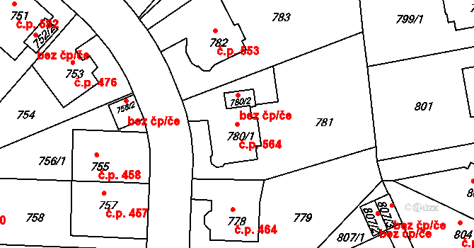 Klíše 564, Ústí nad Labem na parcele st. 780/1 v KÚ Klíše, Katastrální mapa