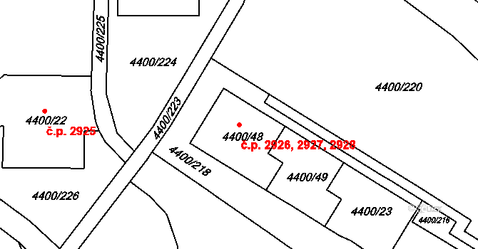 Severní Terasa 2926,2927,2928, Ústí nad Labem na parcele st. 4400/48 v KÚ Ústí nad Labem, Katastrální mapa