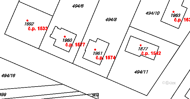 Lysá nad Labem 1574 na parcele st. 1961 v KÚ Lysá nad Labem, Katastrální mapa