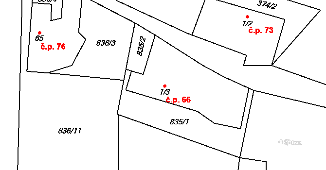 Doubravice 66 na parcele st. 1/3 v KÚ Doubravice u Strakonic, Katastrální mapa