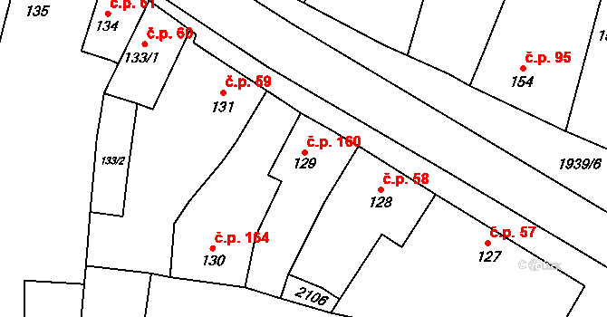 Sedlice 160 na parcele st. 129 v KÚ Sedlice u Blatné, Katastrální mapa