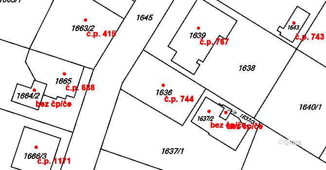 Nový Bohumín 744, Bohumín na parcele st. 1636 v KÚ Nový Bohumín, Katastrální mapa