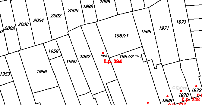 Židenice 394, Brno na parcele st. 1963 v KÚ Židenice, Katastrální mapa