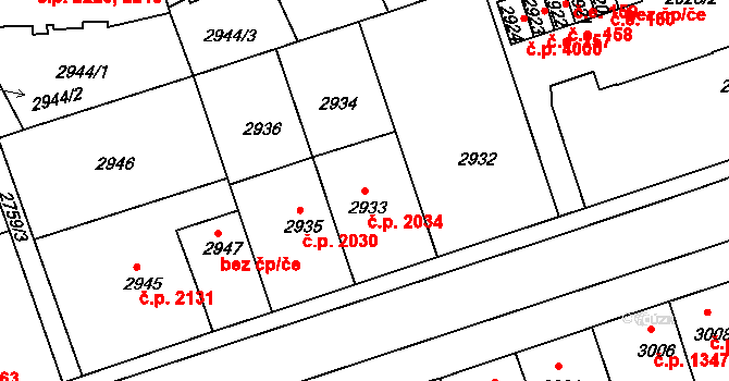 Tábor 2034 na parcele st. 2933 v KÚ Tábor, Katastrální mapa
