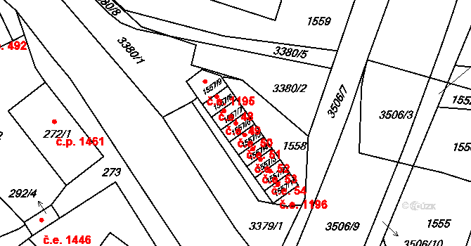 Pelhřimov 50 na parcele st. 1557/6 v KÚ Pelhřimov, Katastrální mapa