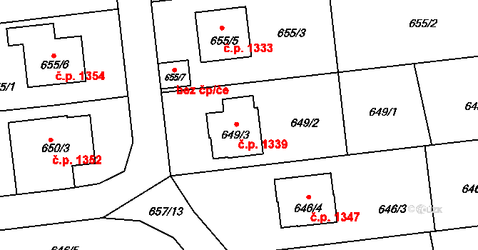 Šenov 1339 na parcele st. 649/3 v KÚ Šenov u Ostravy, Katastrální mapa