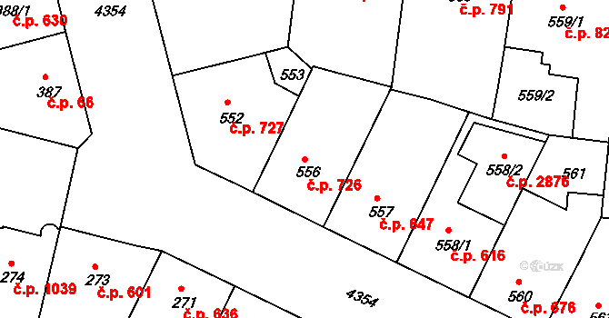 Žižkov 726, Praha na parcele st. 556 v KÚ Žižkov, Katastrální mapa
