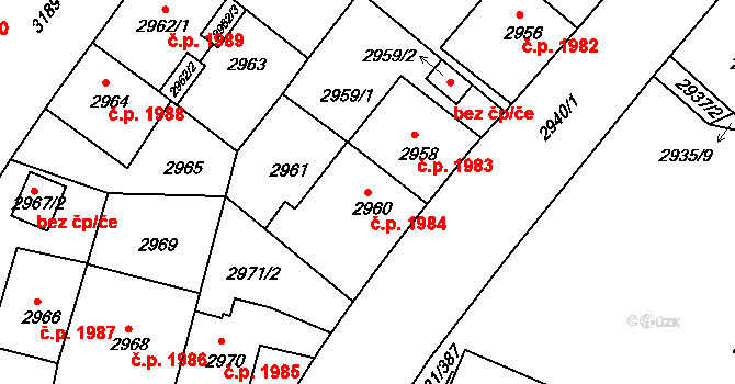 Žižkov 1984, Praha na parcele st. 2960 v KÚ Žižkov, Katastrální mapa