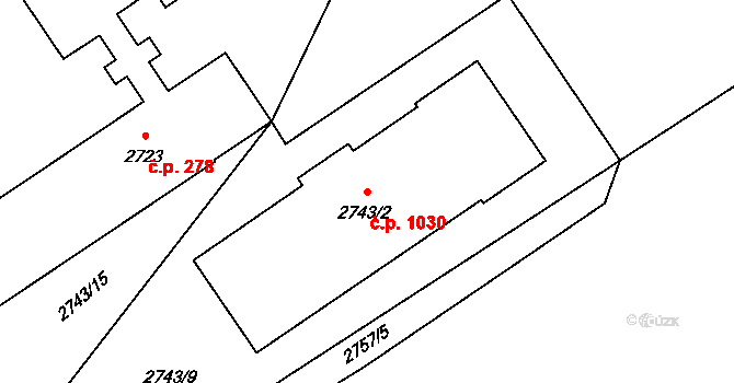 Ruzyně 1030, Praha na parcele st. 2743/2 v KÚ Ruzyně, Katastrální mapa