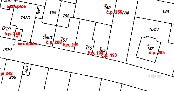 Bohnice 194, Praha na parcele st. 156 v KÚ Bohnice, Katastrální mapa