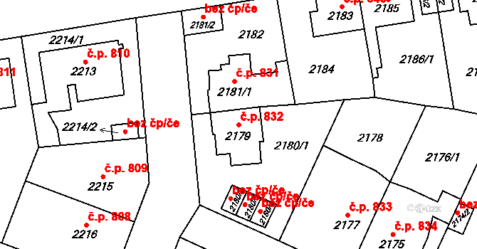 Kobylisy 832, Praha na parcele st. 2179 v KÚ Kobylisy, Katastrální mapa