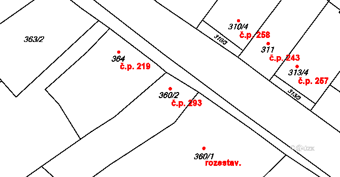 Slavonín 293, Olomouc na parcele st. 360/2 v KÚ Slavonín, Katastrální mapa