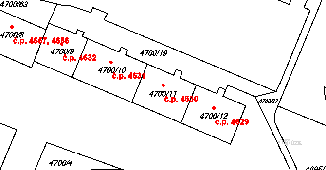 Chomutov 4630 na parcele st. 4700/11 v KÚ Chomutov I, Katastrální mapa
