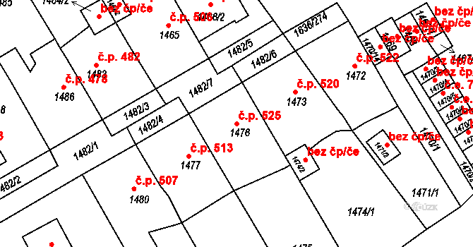 Teplické Předměstí 525, Bílina na parcele st. 1476 v KÚ Bílina, Katastrální mapa
