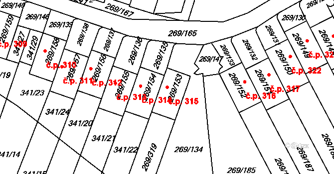Pražské Předměstí 315, Bílina na parcele st. 269/153 v KÚ Bílina, Katastrální mapa