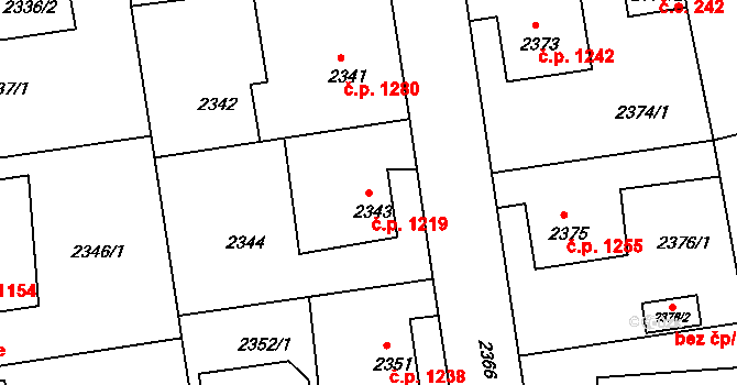 Rumburk 1 1219, Rumburk na parcele st. 2343 v KÚ Rumburk, Katastrální mapa