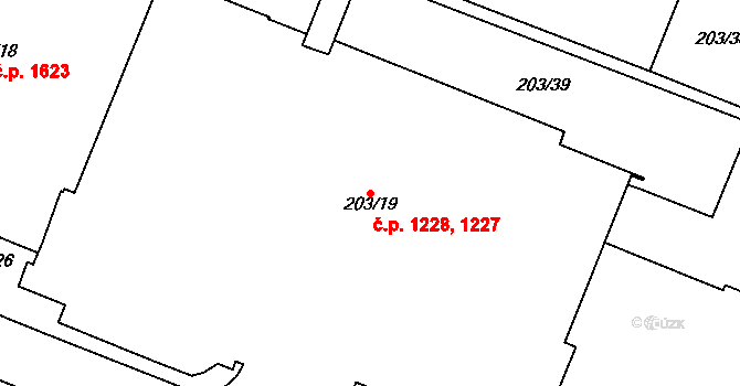 Podlesí 1228, Havířov na parcele st. 203/19 v KÚ Bludovice, Katastrální mapa