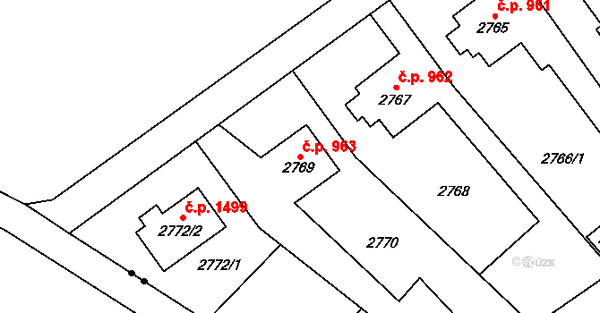 Prostřední Suchá 963, Havířov na parcele st. 2769 v KÚ Prostřední Suchá, Katastrální mapa
