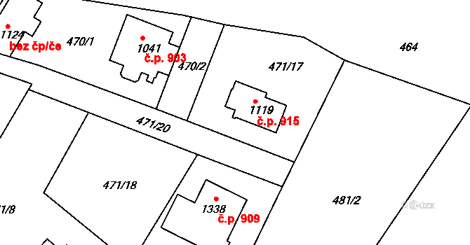 Těptín 915, Kamenice na parcele st. 1119 v KÚ Těptín, Katastrální mapa