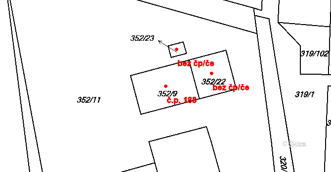 Jenišov 188 na parcele st. 352/9 v KÚ Jenišov, Katastrální mapa