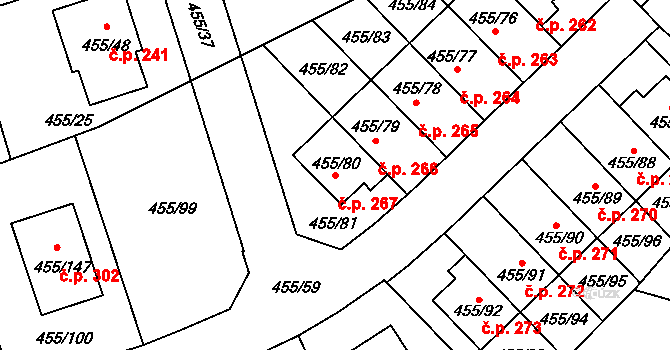 Roudné 267 na parcele st. 455/80 v KÚ Roudné, Katastrální mapa
